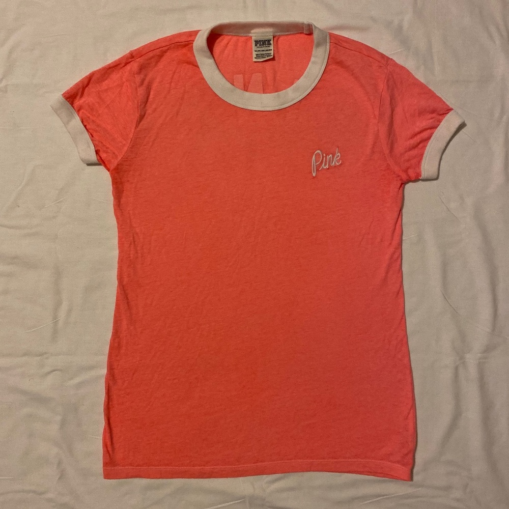 VS PINK Embroidered Logo Ringer T-shirt